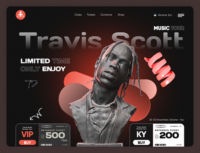 Hero Section | Online store ticket | Travis Scott Concert 3d branding concert design develop graphic design motion graphics online store shop store ticket travis scott ui w web designe