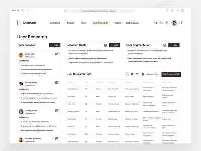 User Research - TestWhiz app ar b2b branding component dashboard design illustration landing page logo product product design saas service table testing ui ux web website