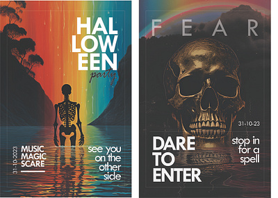 Halloween party creative poster with skull fear typography art advertisment design fear graphic design halloween halloween poster poster poster design rainbow skull typography