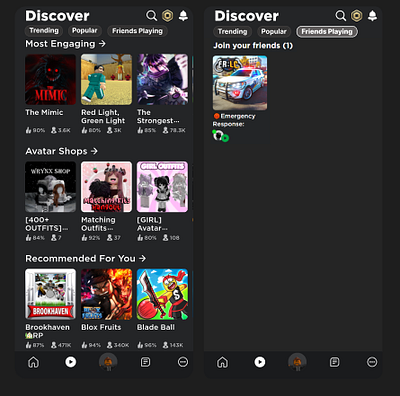 Roblox Mobile Discover Page Selections Concept gaming roblox ui