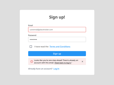 Sign up UI error / already an account error message log in error log in page minimalistic minimalistic ui modern sign up error sign up error ui sign up page simple simple ui ui ui error