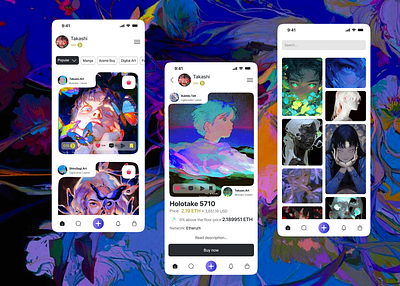 Anime Art NFT Mobile App anime app design art blockchain graphic design illustration mobile nft ui uxui