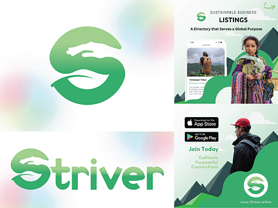 Striver Branding in Action advertising assets brand design brand identity branding colorful design eco friendly gradient graphic design green identity system illustration leaf logo marketing sustainability sustainable vector