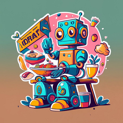 Sticker Of a Robot Eating Food Version #1 graphic design illustration sticker vector