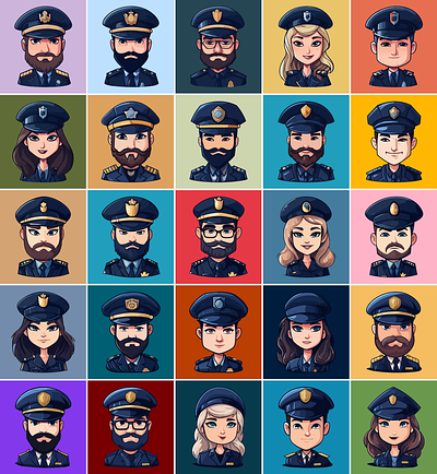 Professional Police Avatar Bundle avatar branding collection design graphic design icon icon design illustration social vector