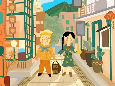 Japan Traveling art boy character couple home illustration japan woman