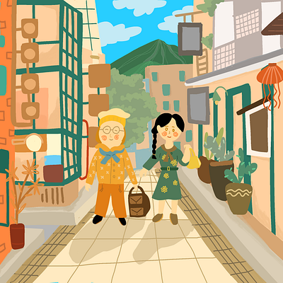 Japan Traveling art boy character couple home illustration japan woman