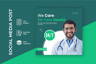 Healthcare post template. Medical promotional web banner. flyer