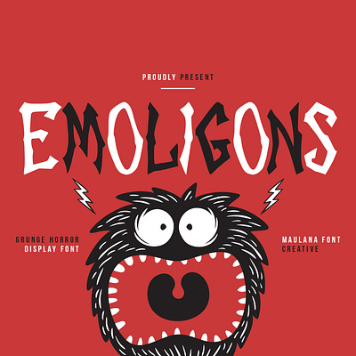 Emoligons Grunge Horror Display Font animation branding comic design display font font fonts funny graphic design hero horror lettering logo maulana creative nostalgic scary