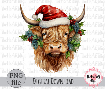 Watercolor Christmas Highland Cow Sublimation PNG animal sublimation animals christmas christmas animals christmas cow christmas sublimation christmas t shirt cow cow t shirt highland cow scrapbook sticker sublimation t shirt design watercolor watercolor animals watercolor christmas watercolor cow watercolor sublimation