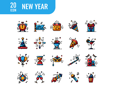 New Year Icon Set anniversary birthday happy icon illustration new year new year eve party