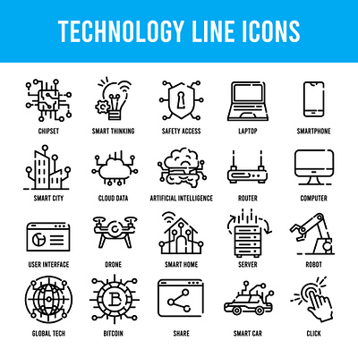 Technology Icon Set graphic design icon illustration safety set tech technology ui ux vector