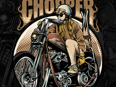 CHOPPER LADY - MOTORCYCLE ART ILLUSTRATION DESIGN FOR T-SHIRT chopper chopperillustration graphic design illustration motorcycle vintage logo
