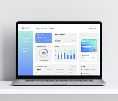 Banking Dashboard UI: Monify adobe xd banking banking ui branding dashboard design figma finance interface ui web design website