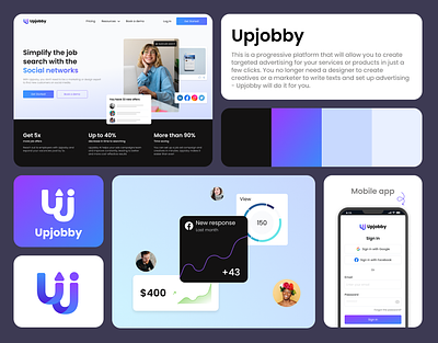 Upjobby ai branding concept heropage logo mobile ui web
