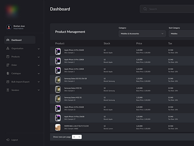 Product Management Dashboard design ui ux