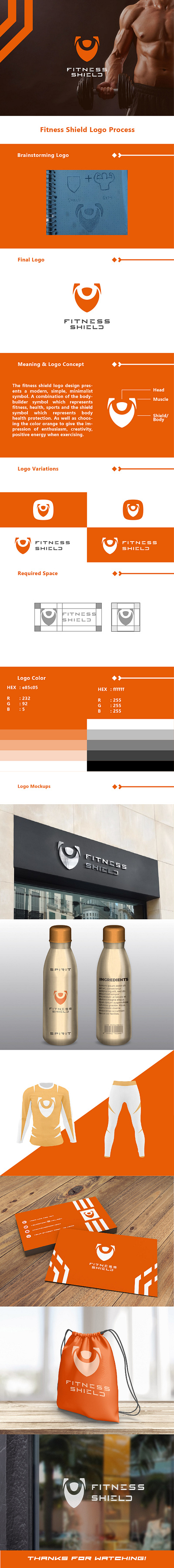FITNESS SHIELD LOGO PROCESS arm barbell body bodybuilder brand club design exercise fitness graphic gym health icon lifestyle muscle people shield sport vector wellness