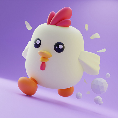 Cute Little Chicken in 3D 3d blender chicken cute fun happy modeling purple running