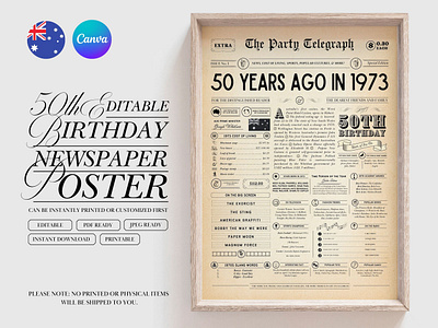 50th Editable Birthday Newspaper Poster graphic design