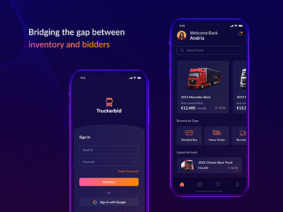 Truck Bidding App app app screen bidding app bidding app design design ios app mobile app mobile app design splash screen truck app ui ui design user interface design ux design