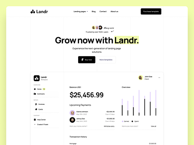 Landr - Framer landing page template branding bright dashboard design framer hero hero section landing landing page purple saas template ui webflow yellow