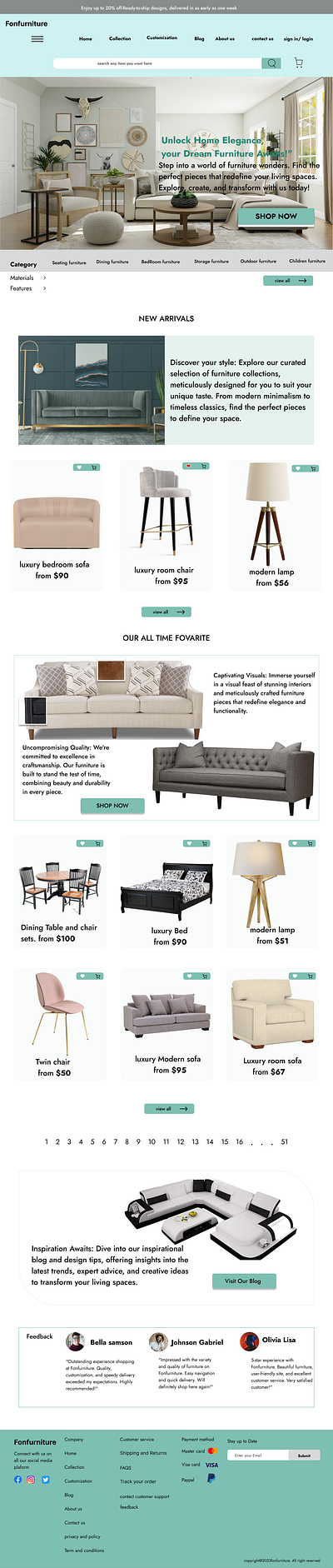 Landing page for a furniture website uiux web design