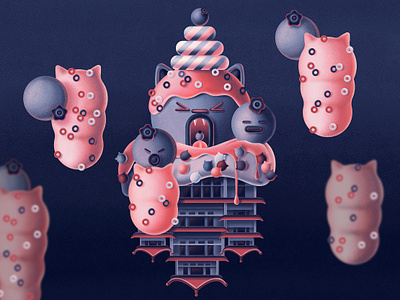 Sweet cat architecture blueberry candy cat character digital icecream illustration sweet vector