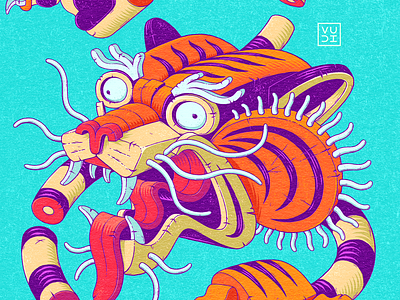 Deconstructed Crazy Tiger 3d abstract animal art artwork cartoon cat character crazy deconstructed design digital drawing geometric illustration ink print surreal tiger wild