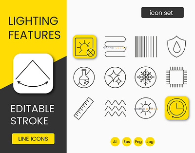 Lighting Features, Set of line icons life