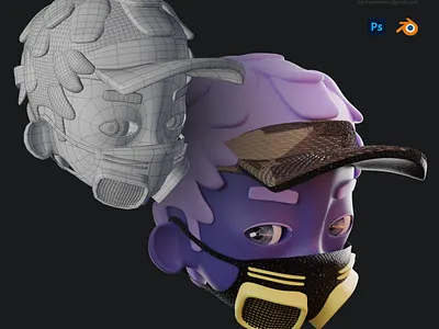 #169 Part of work #151 / Blender 3D 3d black cap character face hair head illustration
