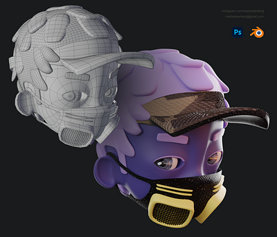#169 Part of work #151 / Blender 3D 3d black cap character face hair head illustration