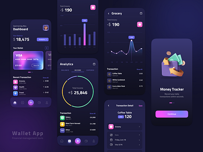 wallet app . dark theme app money wallet