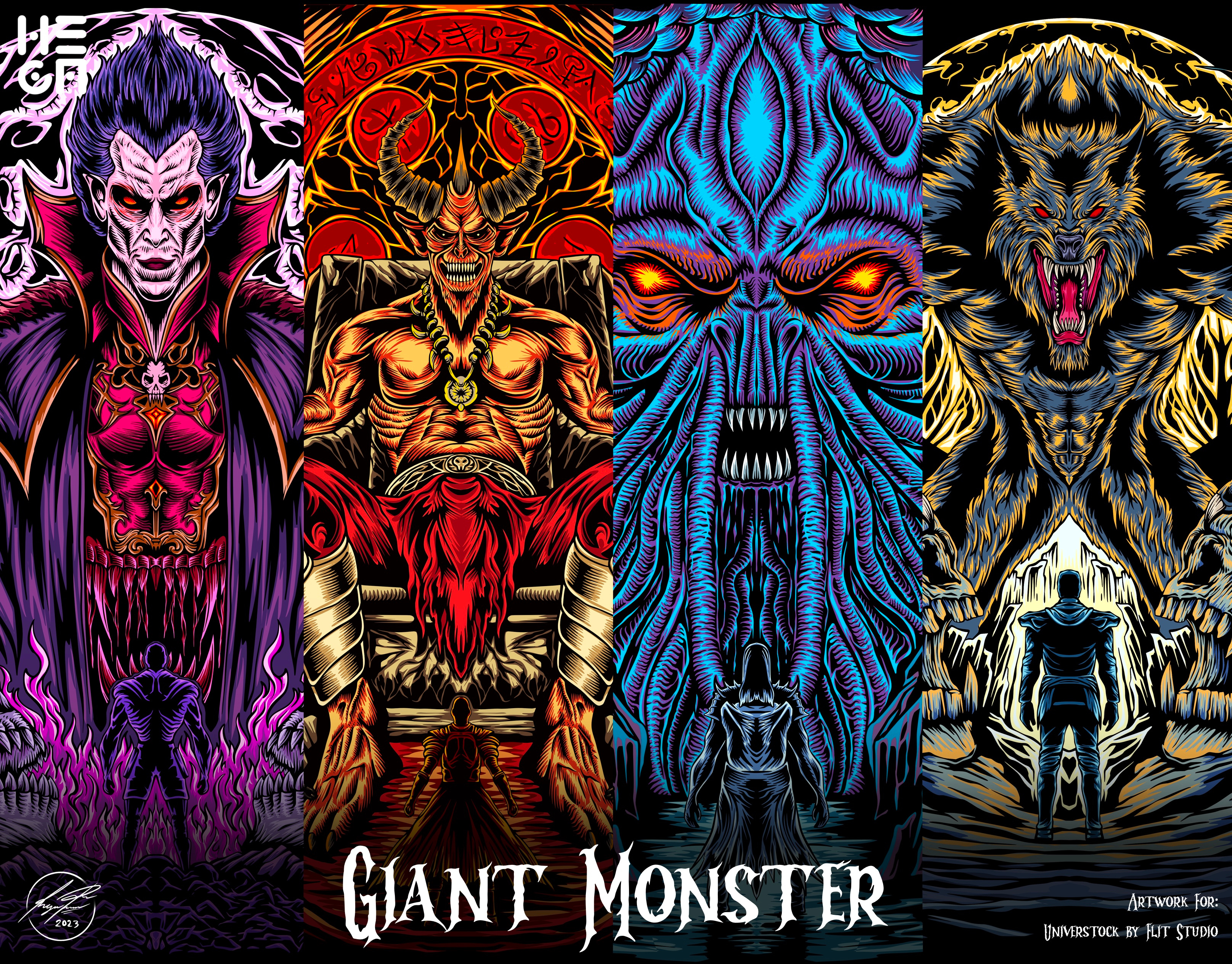 Giant Monsters Illustration art artwork colorful creepy dark art horror illustration inking monster moster illustration