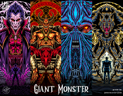 Giant Monsters Illustration art artwork colorful creepy dark art horror illustration inking monster moster illustration