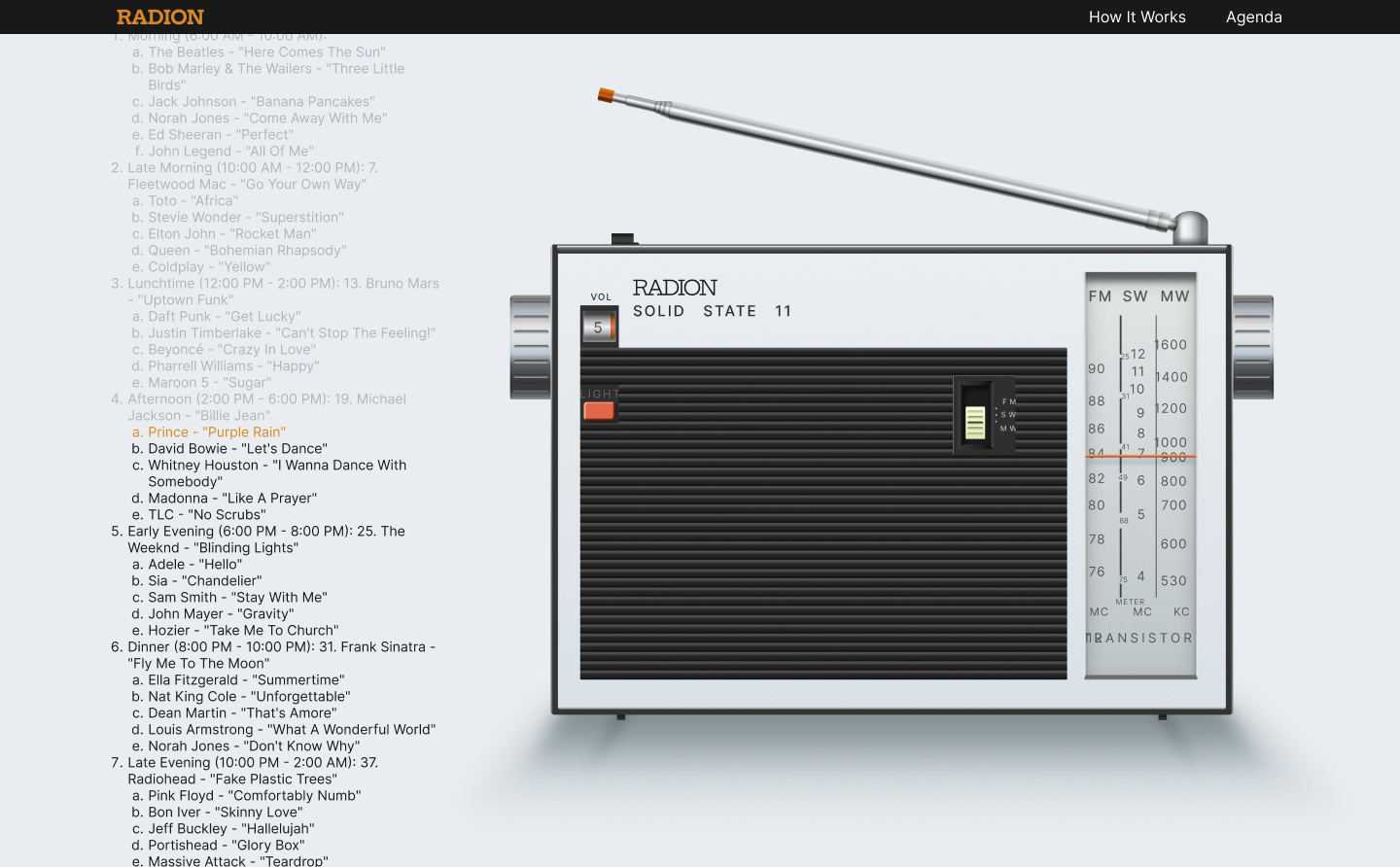 RADION branding graphic design homepage online player playlist radio technology ui webdesign