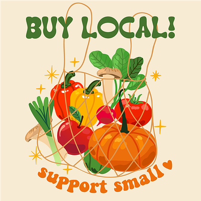 Buy Local Poster🍎 buy local fruits graphic design healthy life illustration poster design pumpkin vector vegetables