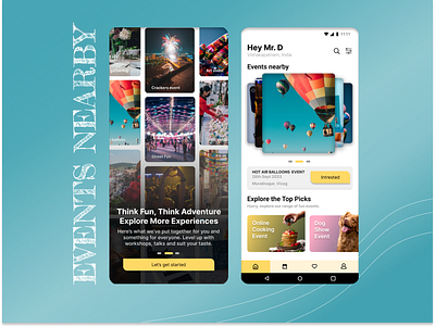 Home and Intro screen for Events App android app design inspiration figma homescreen intro screen mobile ui mobile ui design onboarding screen ui uidesign uiux
