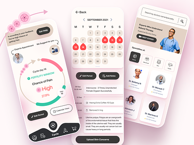 Menstruation and Womb Care Help and Treatment App UI/UX Design 2024 ui trends android app ui design flat graphical user interface ios ui logo medical app minimal mobile app modern modern ui ui user experience user interface ux