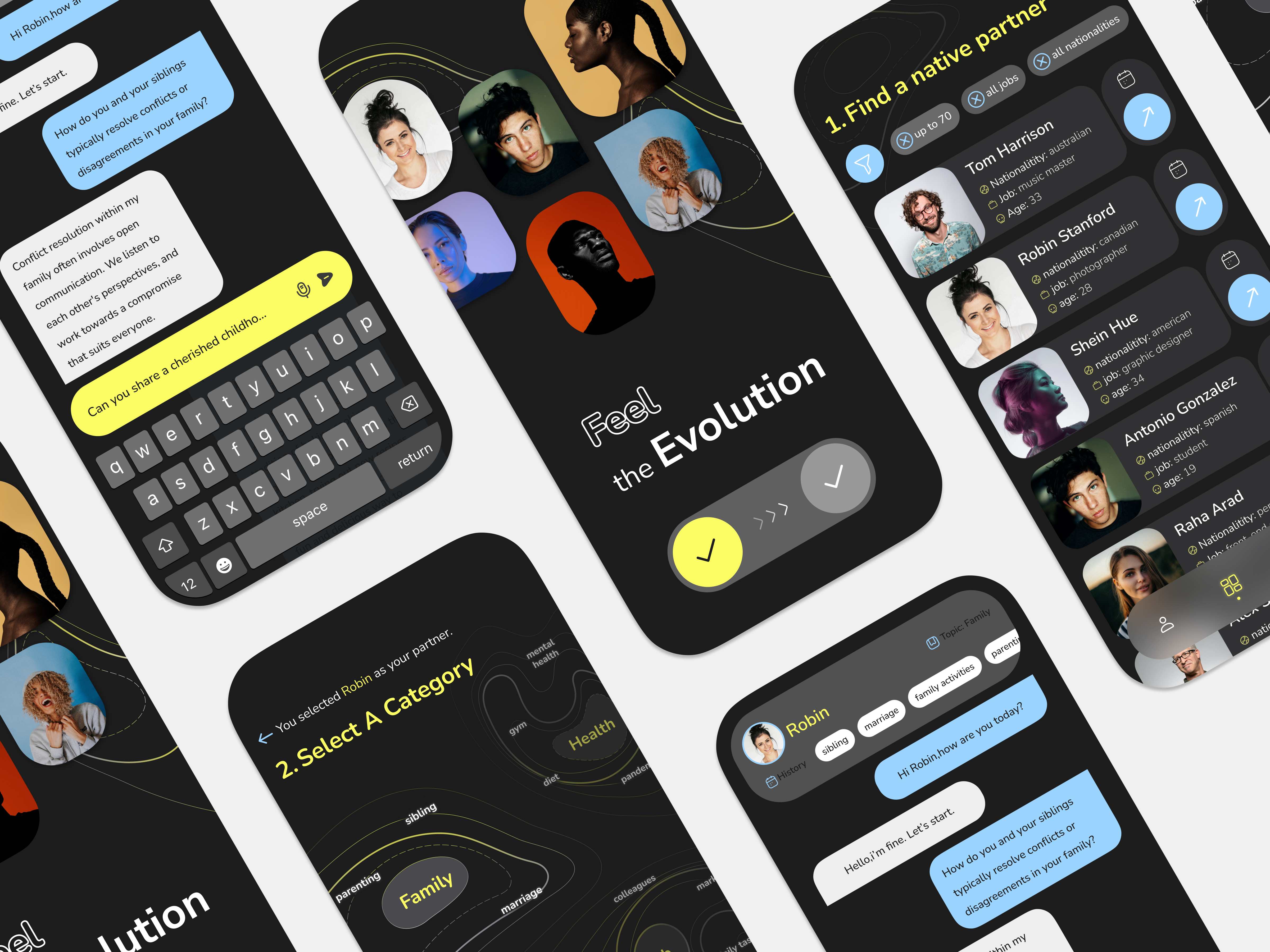 language learning app 3d 3d app ai animation app chat dark e learning english learning graphic design language lerning minimal mobile motion graphics neon splash ui