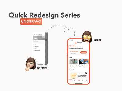 Quick Redesign Series | UnoBravo app app design app redesign design design community mobile online therapy product product design quick redesign series ui design ui trends unobravo ux design