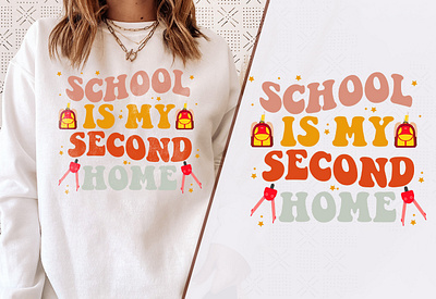 School Is My Second Home T-shirt Design 70s revival top fashion statement piece funky clothing groovy fashion iconic groovy tee nostalgia packed garb retro style shirt trendy unisex apparel vibrant psychedelic tee vintage vibes t shirt