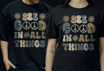 See Good in All Thing T-shirt Design bohemian fashion colorful 70s shirt fashion statement piece groovy clothes groovy graphic tee hippie style tee music festival outfit psychedelic pattern top retro revival tee vintage inspired wear