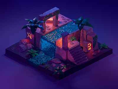 Ancient Village 🗝️ 3d 3d graphic 3d illustration 3d object ancient dark environment illustration isometric night
