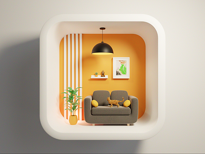 Interior Design App Icon 3d app blender cat concept cute design home icon illustration room