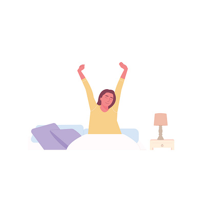 Good morning flatdesign graphic design illustrator justwokeup minimaldesign stretching in the bed vector womaninthebed