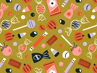 Vintage Inspired Halloween Candy Pattern brush candy chocolate feminine halloween illustration illustrator inktober mid century pumpkin texture vectober vintage