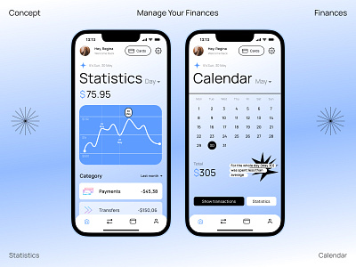 Finance Manager Mobile App calendar finance manager mobile app mobile ui statistics ui ux