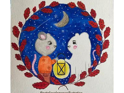 Two mice falling in love artist childrenillustration drawing illustration watercolor watercolorart watercolors