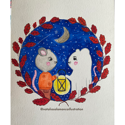 Two mice falling in love artist childrenillustration drawing illustration watercolor watercolorart watercolors
