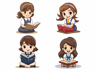 Joyful Female Student Illustration - Delight in Reading academic inspiration education educational projects enthusiastic reader female student joyful reading knowledge discovery learning literature love for books reading reading enrichment reading pleasure student student illustration